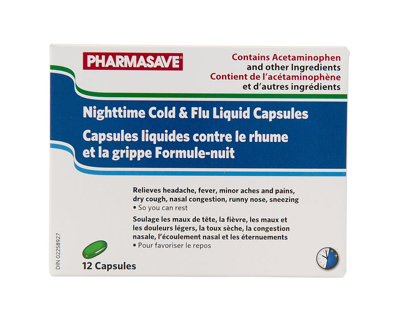 Pharmasave Nighttime Cold & Flu Liquid Capsules - Simpsons Pharmacy