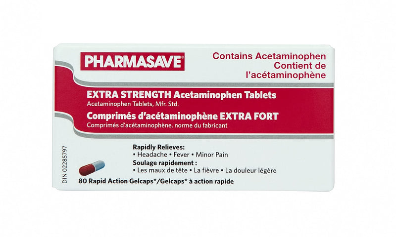 Pharmasave Acetaminophen Extra Strength Rapid Action - 80 Gelcaps - Simpsons Pharmacy