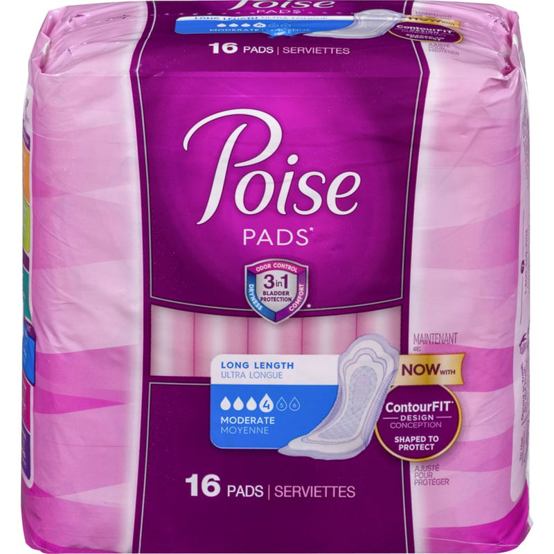 POISE PADS, MODERATE, LONG, 16's - Simpsons Pharmacy