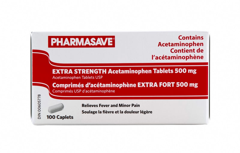 Pharmasave Acetaminophen Extra Strength 100 caplets (500mg) - Simpsons Pharmacy