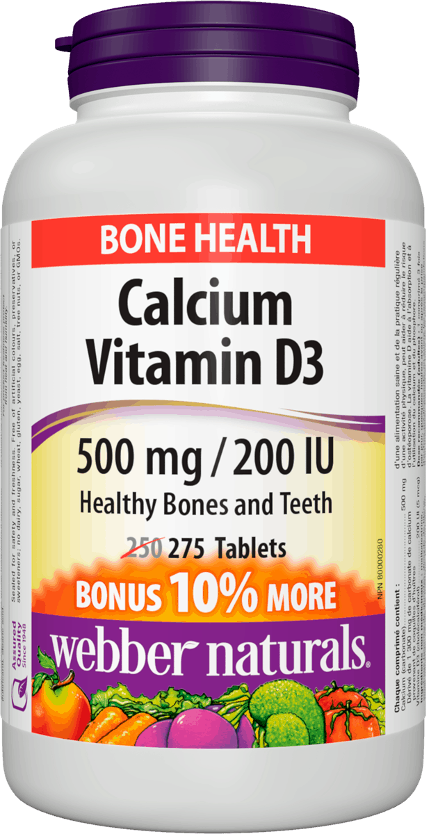 Webber Naturals Calcium Vitamin D3 500mg/200IU Bone Health - 275 Capsules - Simpsons Pharmacy