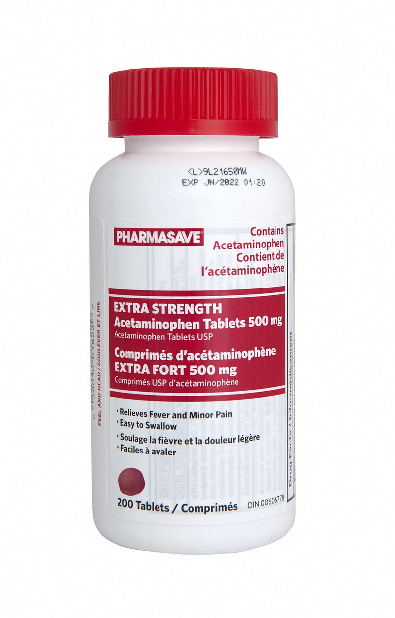Pharmasave Acetaminophen Extra Strength 200 Easy Swallow Tablets (500mg) - Simpsons Pharmacy