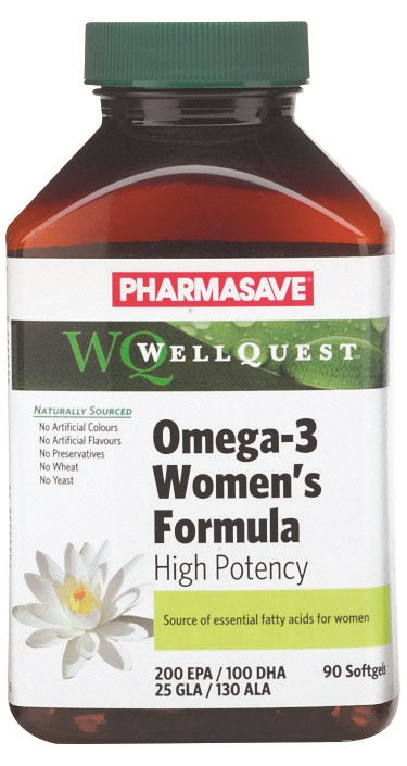 Pharmasave WellQuest Omega-3 Women's Formula High Potency 200 EPA/100 DHA/25 GLA/130 ALA Clear Enteric Softgels - Simpsons Pharmacy