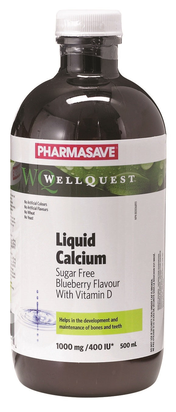 Pharmasave WellQuest Calcium Sugar Free Liquid - Blueberry Flavour With Vitamin D 1000mg/400IU - Simpsons Pharmacy