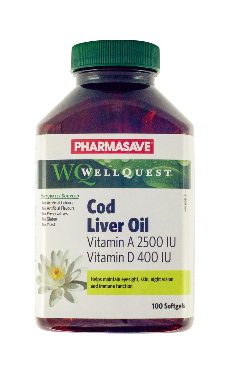 Pharmasave WellQuest Cod Liver Oil Vitamin A 2500IU Softgels - Simpsons Pharmacy