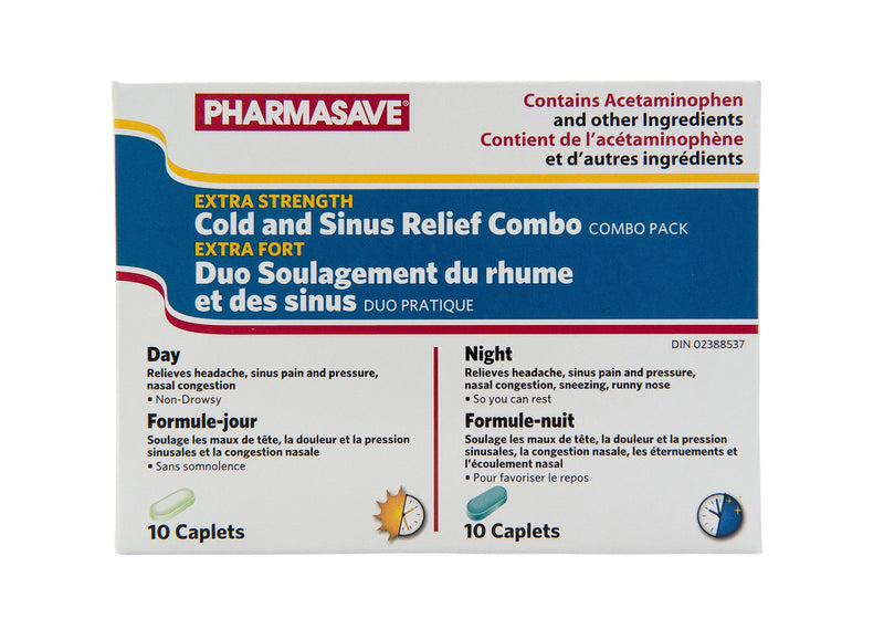 Pharmasave Extra Strength Cold & Sinus Day/Night - 10 Daytime/ 10 Nighttime Caplets - Simpsons Pharmacy