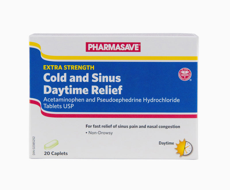 Pharmasave Extra Strength Cold & Sinus Daytime Relief - 20 Caplets - Simpsons Pharmacy