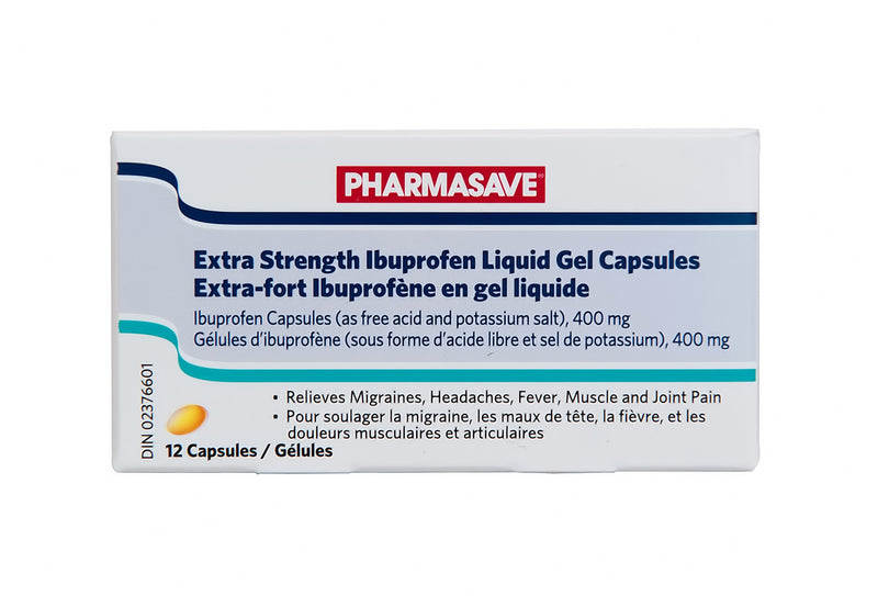 Pharmasave Extra Strength  Ibuprofen Liquid Gel 400mg - 12 Capsules - Simpsons Pharmacy