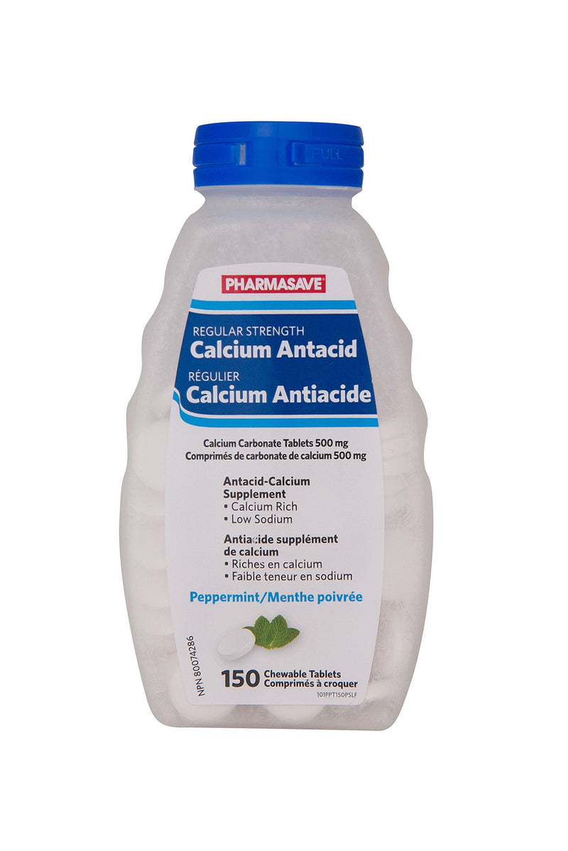 Pharmasave Calcium Antacid Regular Strength Peppermint Flavour - 150 Tablets - Simpsons Pharmacy