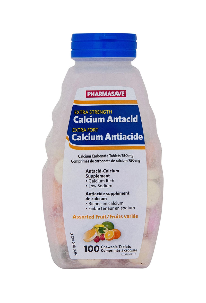 Pharmasave Calcium Antacid Extra Strength Assorted Fruit Flavour - 100 Tablets - Simpsons Pharmacy