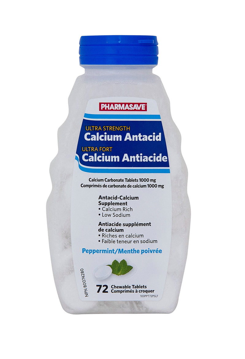 Pharmasave Calcium Antacid Ultra Strength Peppermint Flavour - 72 Tablets - Simpsons Pharmacy