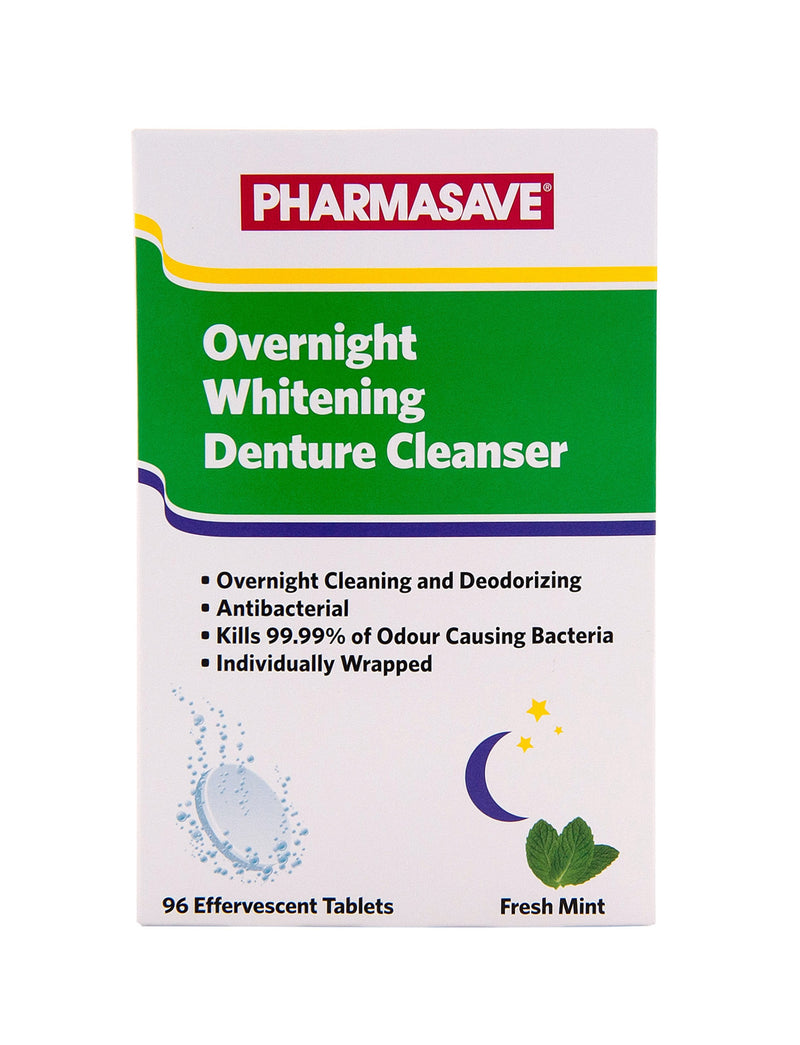 Pharmasave Overnight Whitening Denture Cleanser - Fresh Mint 96 Tablets - Simpsons Pharmacy