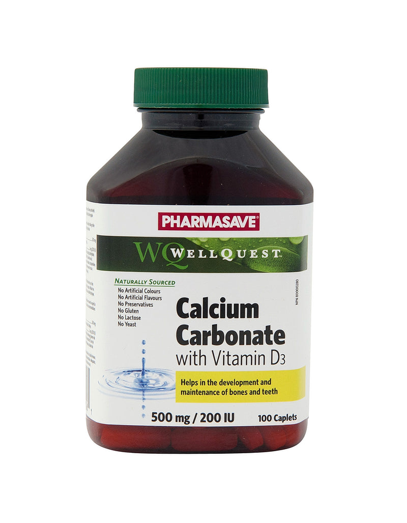 Pharmasave WellQuest Calcium Carbonate 500mg w/Vit D3 200IU Caplets - Simpsons Pharmacy