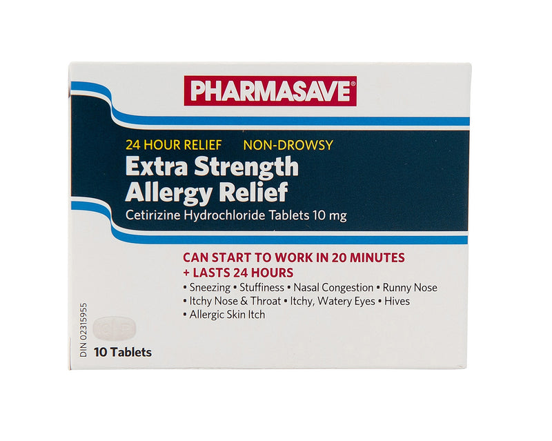 Pharmasave Allergy Relief (Cetirizine) 10mg - Extra Strength Tablets - Simpsons Pharmacy