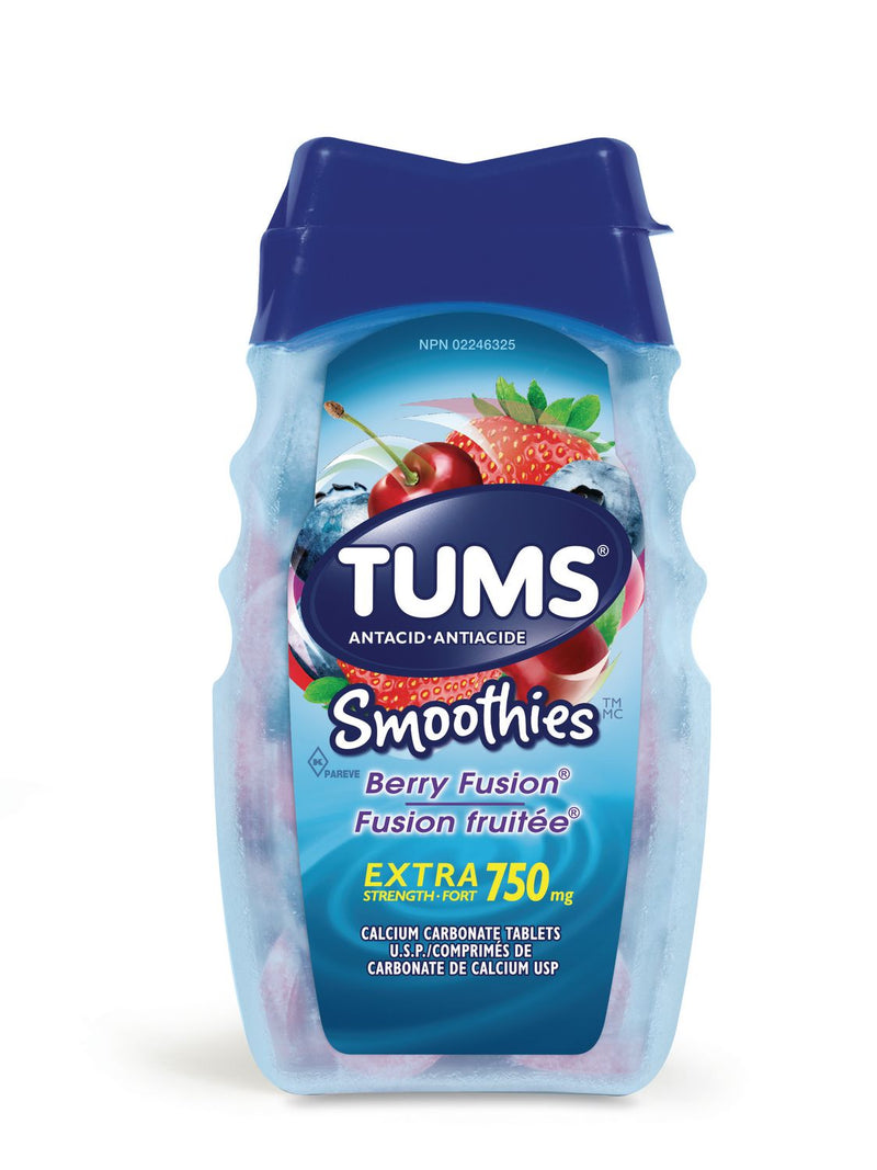 TUMS SMOOTHIES EXTRA STRENGTH - BERRY FUSION TABLET 750MG 60S - Simpsons Pharmacy