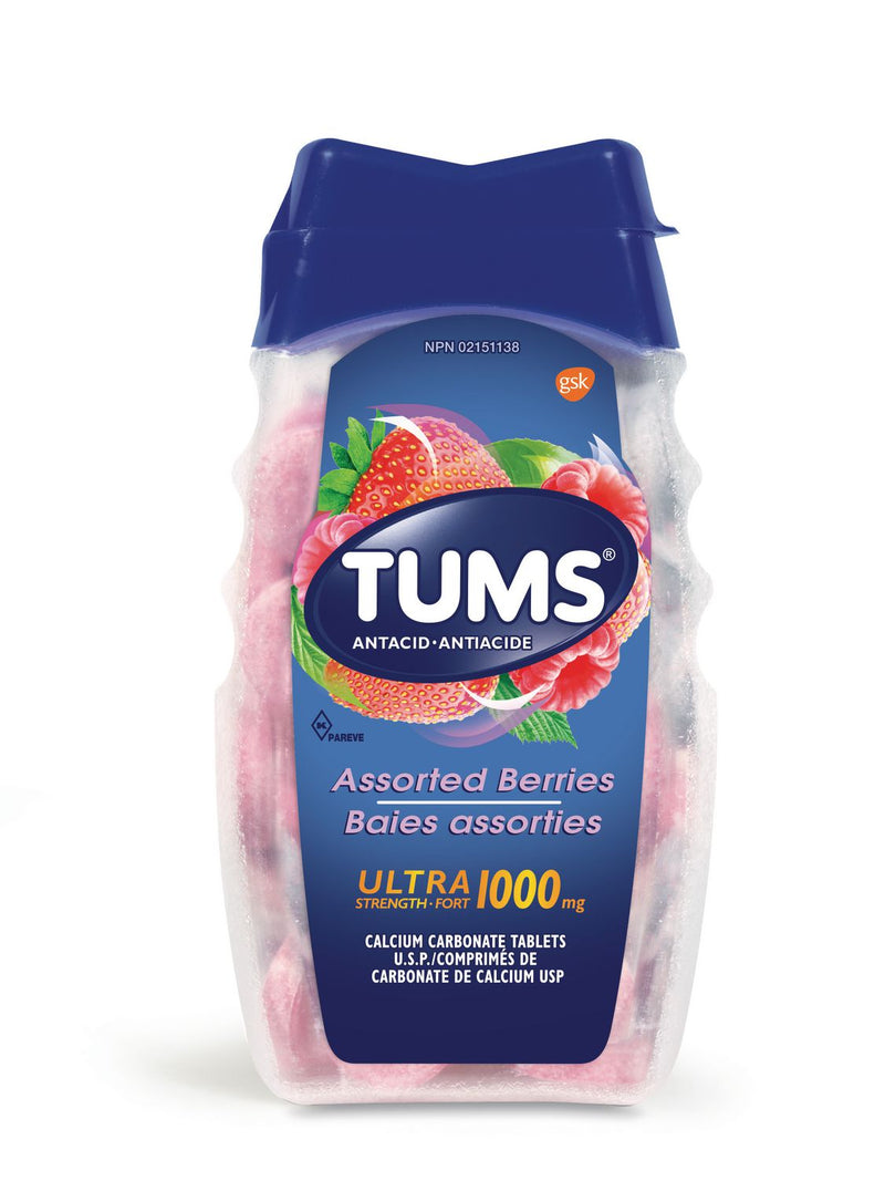 Tums Ultra Strength Antacid 1000mg Assorted Berry Flavour - 72 Tablets - Simpsons Pharmacy