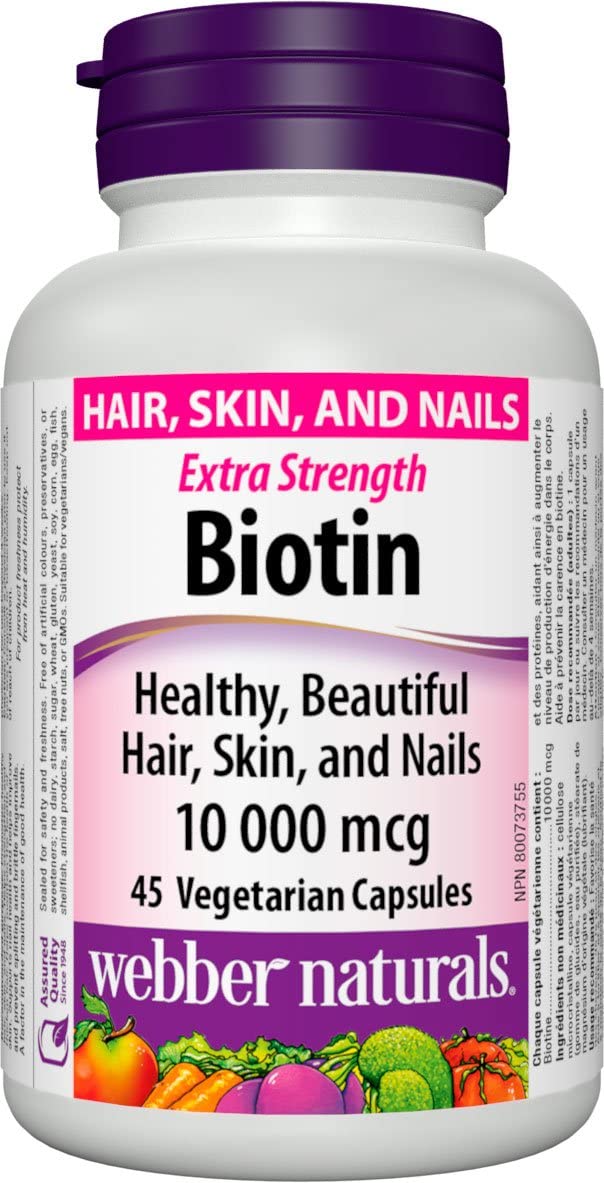 Webber Naturals Biotin Extra Strength Hair, Skin, and Nails - 45 capsules - Simpsons Pharmacy