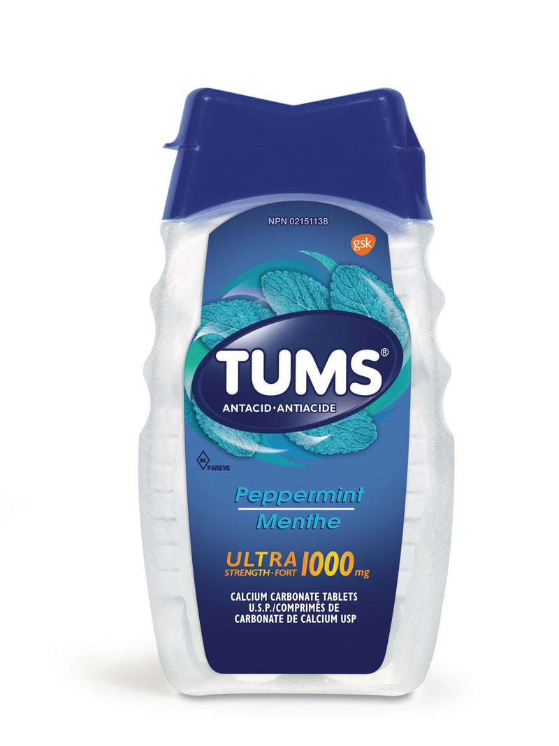 Tums Ultra Strength Antacid 1000mg Peppermint Flavour - 72 Tablets - Simpsons Pharmacy