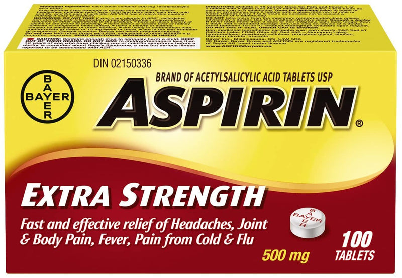 Aspirin Extra Strength 500mg Pain Relief - 100 Tablets - Simpsons Pharmacy