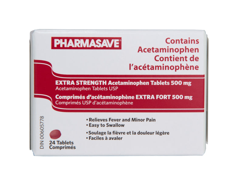 Pharmasave Acetaminophen Extra Strength 24 Easy to Swallow Tablets (500mg) - Simpsons Pharmacy