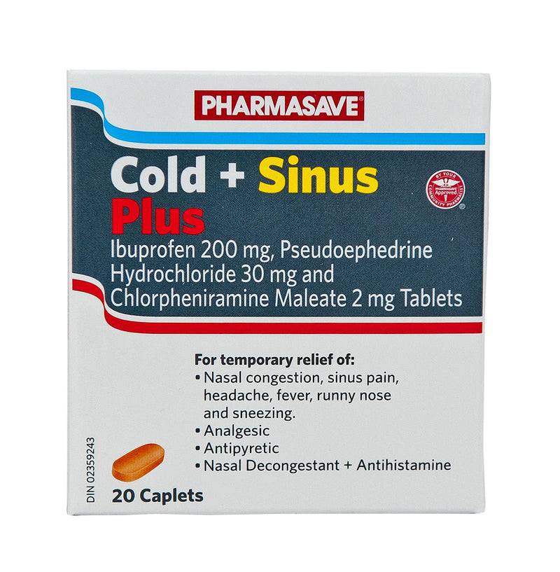 Pharmasave Cold + Sinus PLUS - 20 Caplets - Simpsons Pharmacy