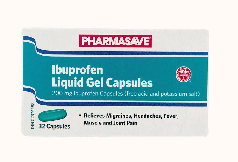 Pharmasave Ibuprofen Liquid Gel 200mg - 32 Capsules - Simpsons Pharmacy