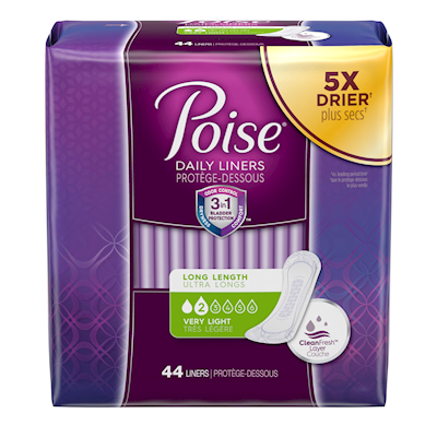 POISE PANTILINERS, VERY LIGHT, LONG , 44's - Simpsons Pharmacy