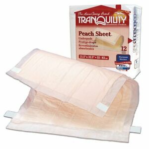 TRANQUILITY PEACH SHEETS, DISPOSABLE INCONTINENCE UNDERPADS, 12'S - Simpsons Pharmacy