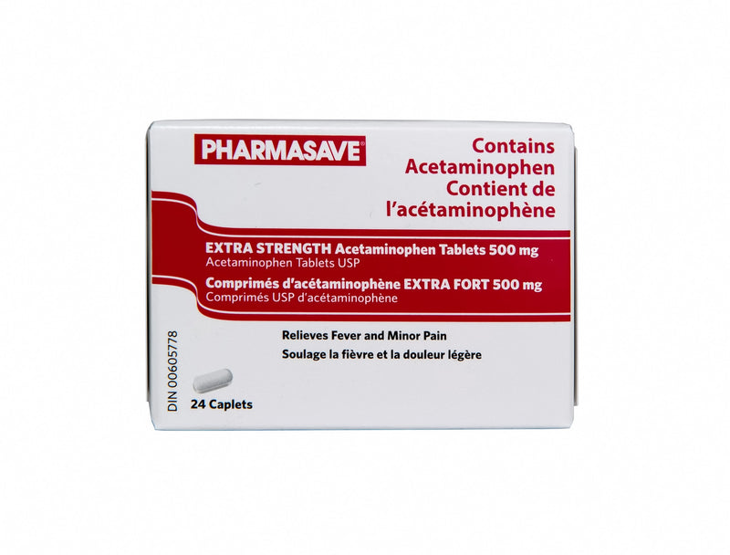 Pharmasave Acetaminophen Extra Strength (500mg) - 24 caplets - Simpsons Pharmacy