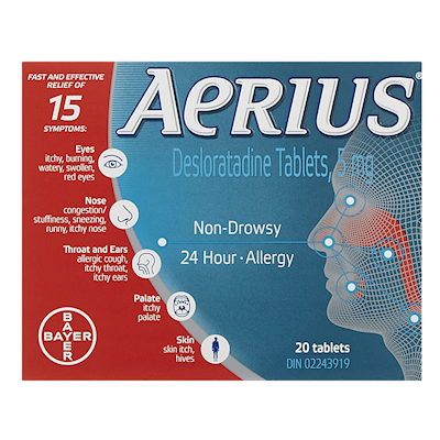 Aerius Non-Drowsy 5mg 24 Hour Allergy Relief - 20 Tablets - Simpsons Pharmacy
