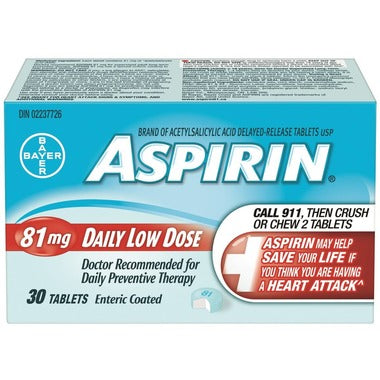 Aspirin Daily Low Dose 81mg - 30 Tablets - Simpsons Pharmacy