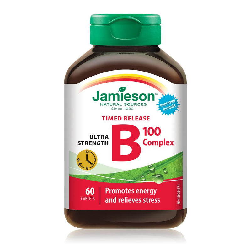Jamieson Natural Sources Timed Release Vitamin B100 Complex Ultra Strength - 60 Caplets - Simpsons Pharmacy