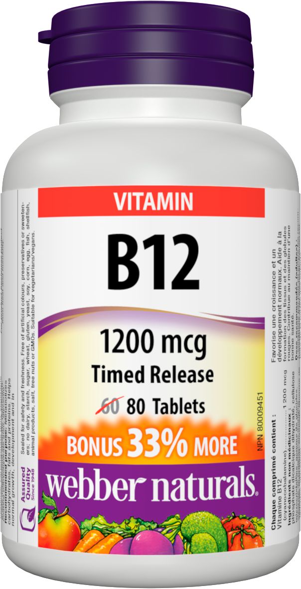 Webber Naturals Vitmain B12 1200mcg - 80 Capsules - Simpsons Pharmacy