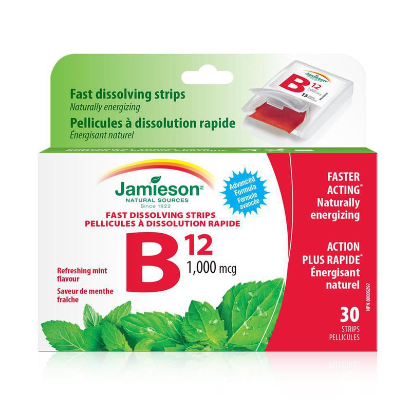 Jamieson Natural Sources Vitamin B12 1000mcg Mint Flavour Strips - 30 Strips - Simpsons Pharmacy