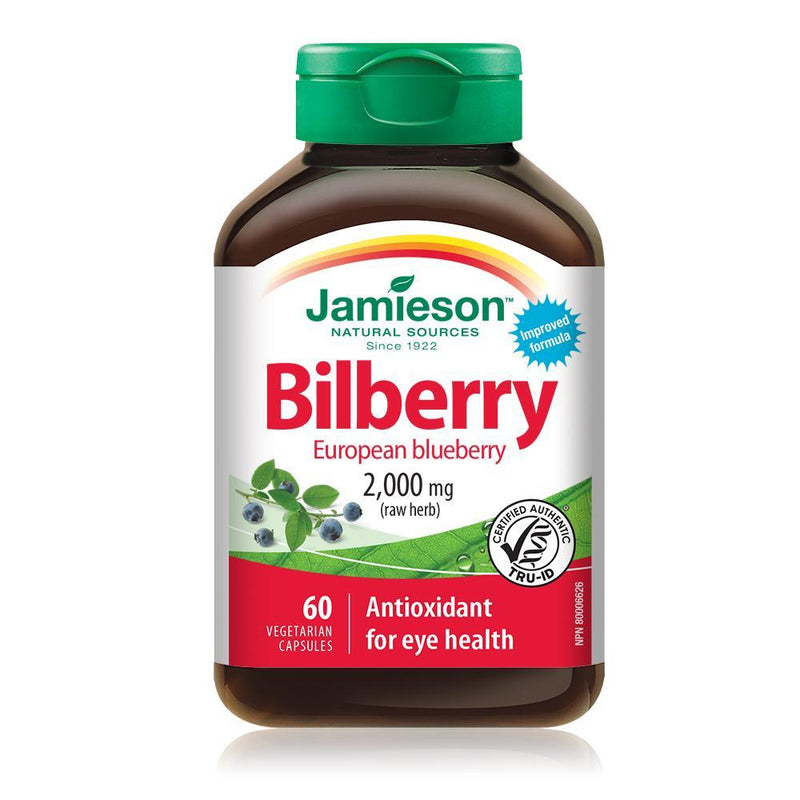 Jamieson Natural Sources Bilberry European Blueberry 2000mg (Raw Herb) - 60 Vegetarian Capsules - Simpsons Pharmacy