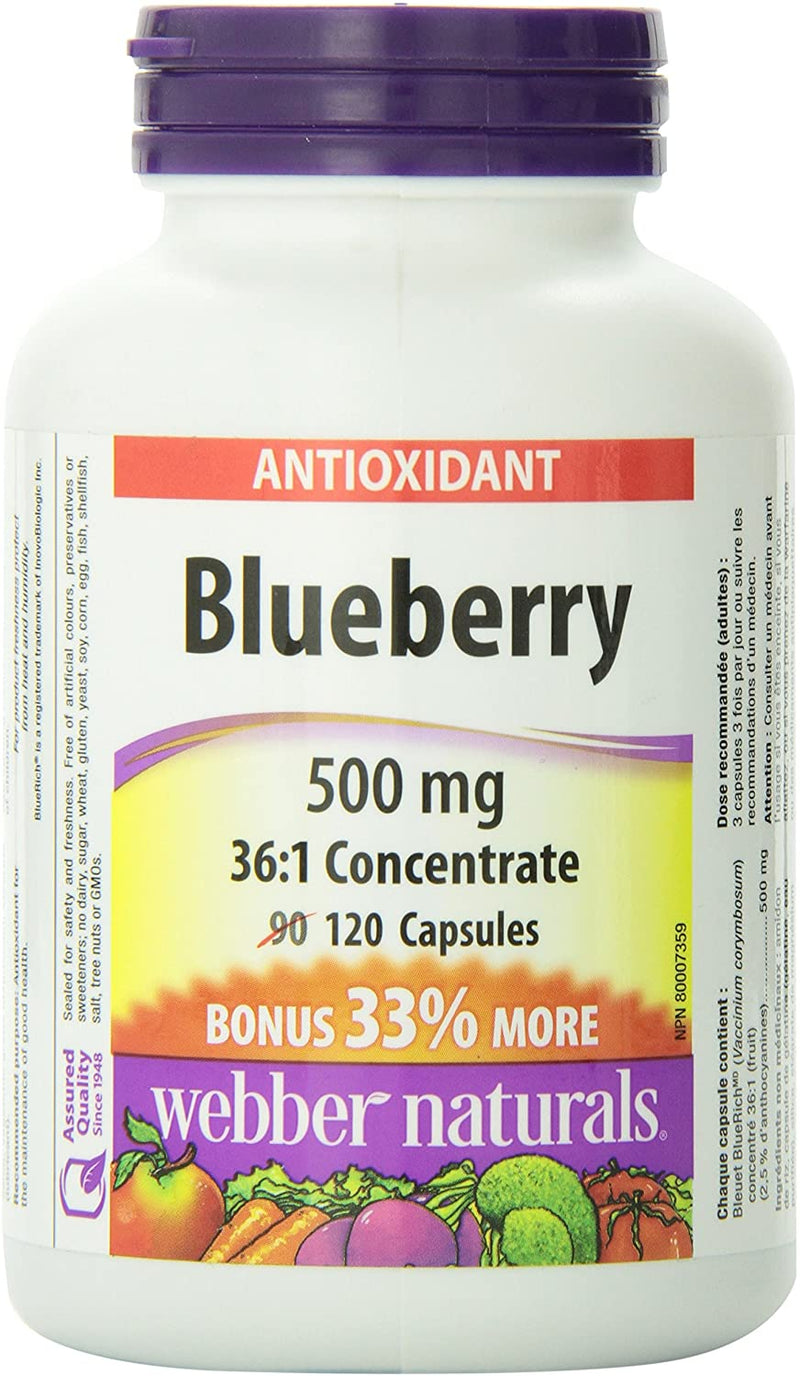 Webber Naturals Blueberry 500mg 36:1 Concentrate - 120 Capsules - Simpsons Pharmacy
