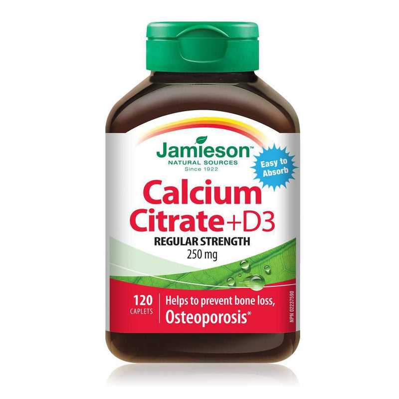Jamieson Natural Sources Calcium Citrate + D3 Regular Strength 250mg - 120 Caplets - Simpsons Pharmacy