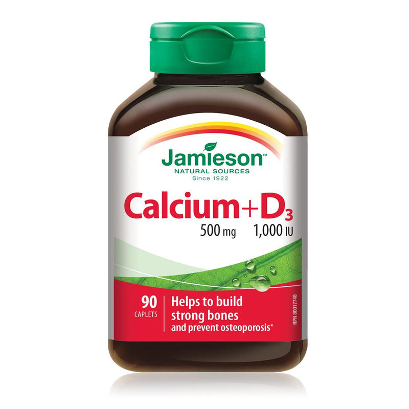 Jamieson Natural Sources Calcium 500mg + D3 1000 IU - 90 Caplets - Simpsons Pharmacy