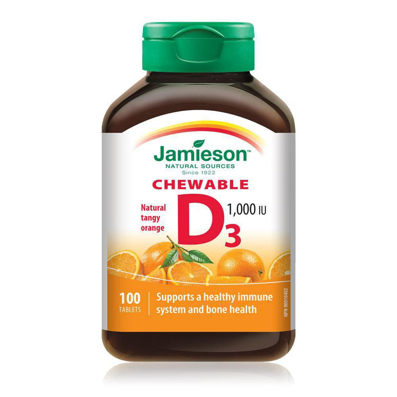 Jamieson Natural Sources Chewable Vitamin D3 1000 IU Natural Tangy Orange Flavour - 100 Tablets - Simpsons Pharmacy
