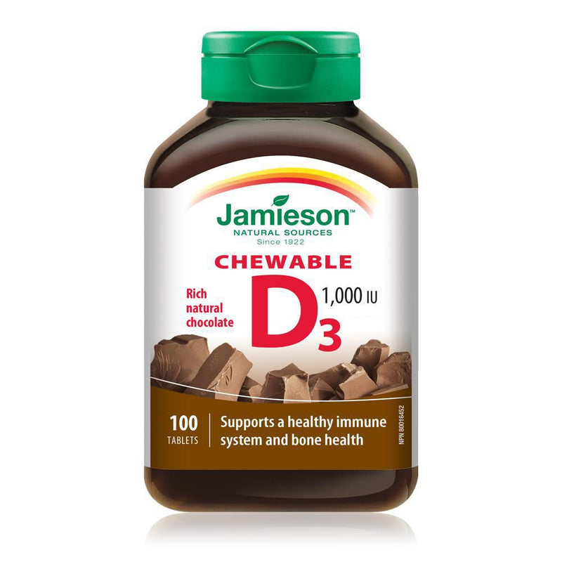 Jamieson Natural Sources Chewable Vitamin D3 1000 IU Rich Natural Chocolate Flavour - 100 Tablets - Simpsons Pharmacy