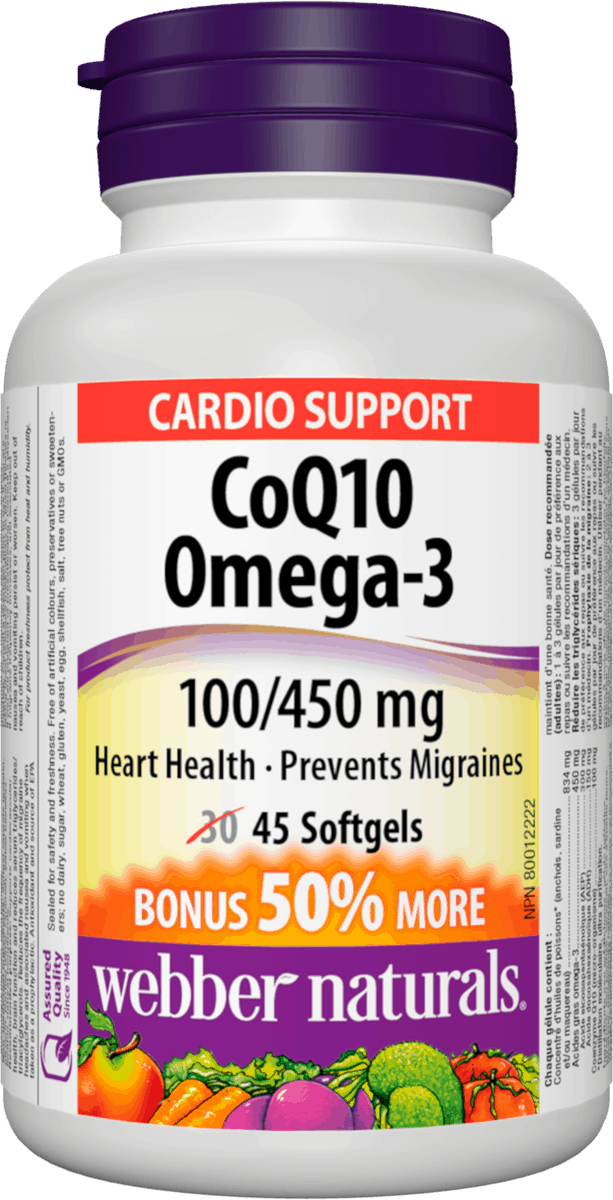 Webber Naturals CoQ10 Omega-3 100/450 mg Cardio Support - 45 Softgels - Simpsons Pharmacy