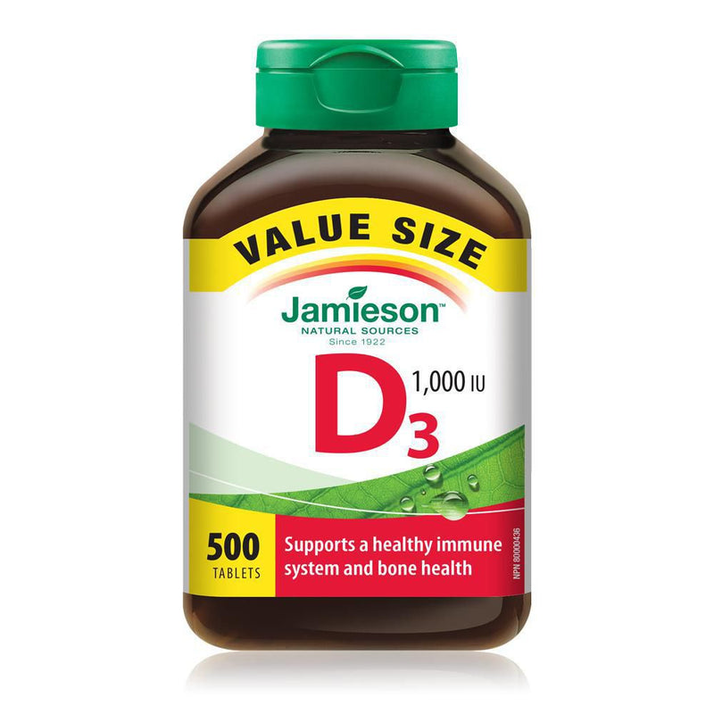 Jamieson Natural Sources Vitamin D3 1000 IU - 500 Tablets VALUE SIZE - Simpsons Pharmacy