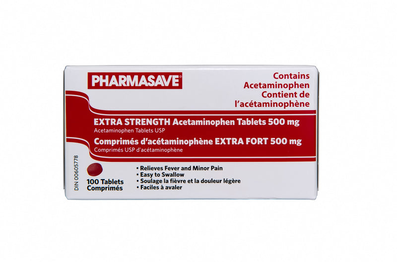 Pharmasave Acetaminophen Extra Strength 100 Easy Swallow Tablets (500mg) - Simpsons Pharmacy