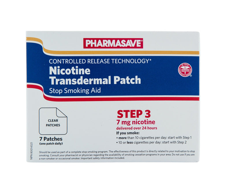 Pharmasave Nicotine Transdermal Patch Clear Step 3 - 7mg - Simpsons Pharmacy