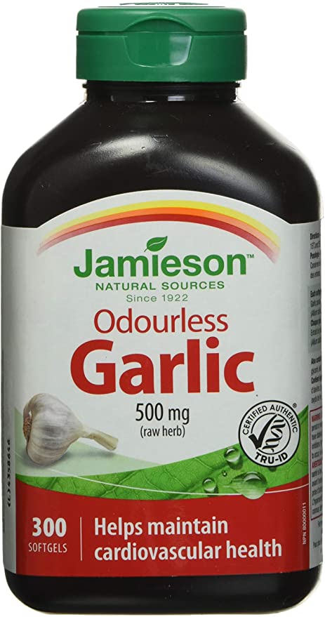 Jamieson Natural Sources Odourless Garlic 500mg (Raw Herb) - 300 Softgels - Simpsons Pharmacy