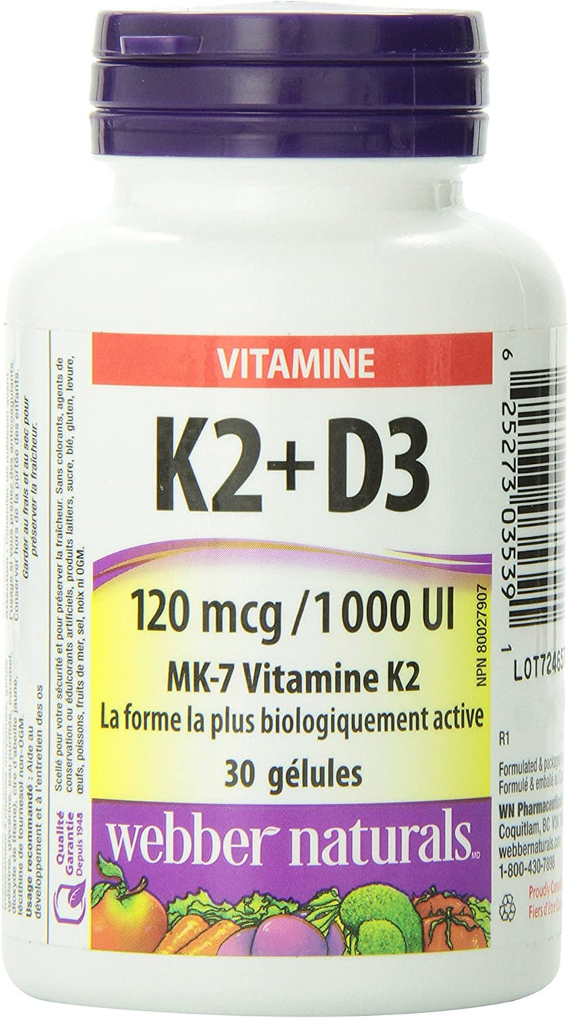 Webber Naturals Vitamin K2+D3 120mcg/ 1000 IU MK Vitmain K2 - 30 Softgels - Simpsons Pharmacy