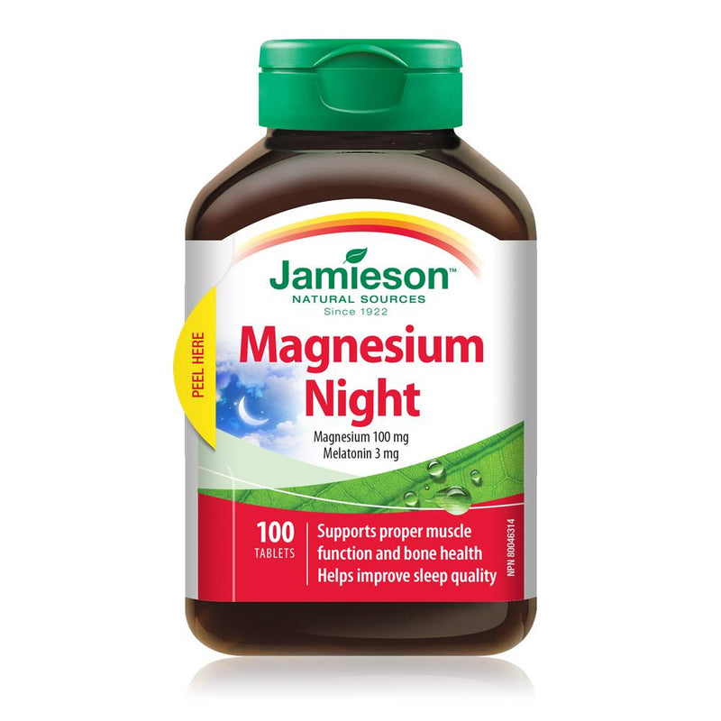 Jamieson Natural Sources Magnesium Night Magnesium 100mg Melatonin 3mg - 100 Tablets - Simpsons Pharmacy