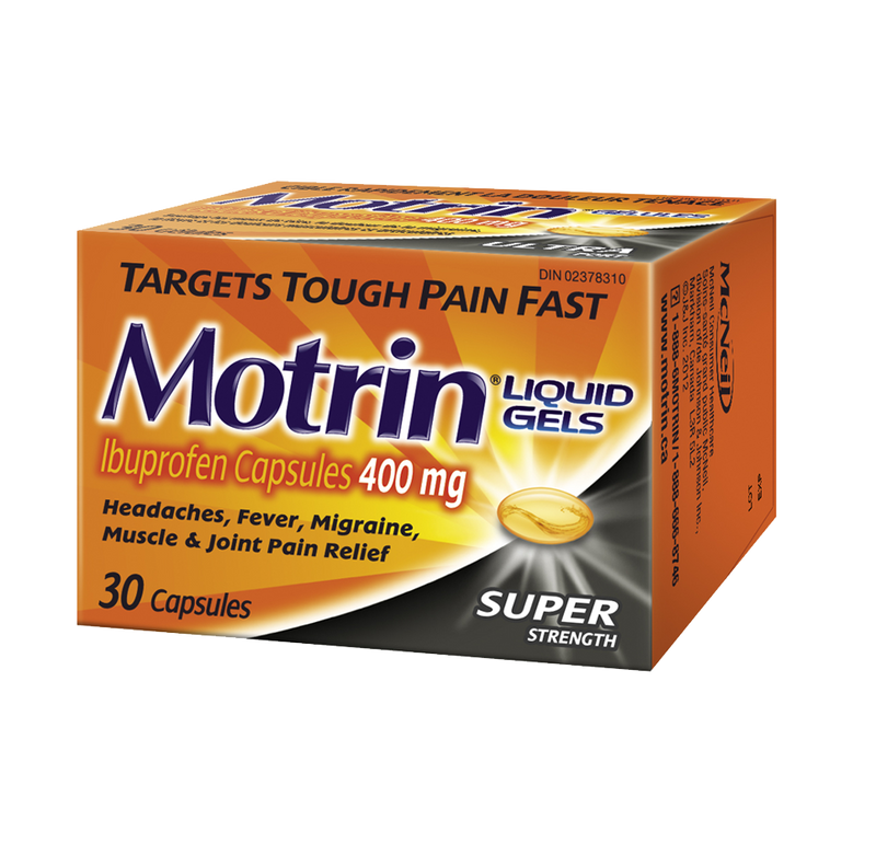 Motrin Super Strength Pain Relief Ibuprofen 400mg - 30 Liquid Gel Capsules - Simpsons Pharmacy