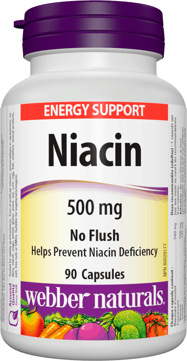 Webber Naturals Niacin Energy Support 500mg No Flush - 90 Capsules - Simpsons Pharmacy