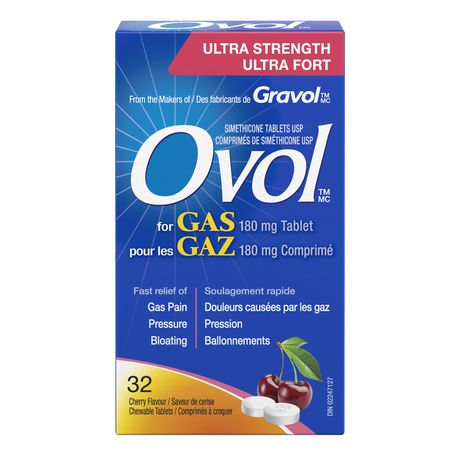 Ovol Ultra Strength Gas Relief 180mg Cherry Flavour - 32 Chewable Tablets - Simpsons Pharmacy